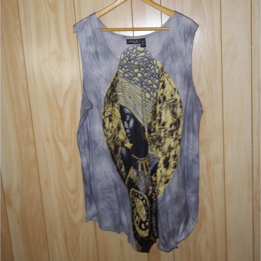 Jaquline Design Studio Round Neck Sleeveless Graphic Print Top 2X